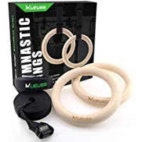 MUEUSS Anillas de Gimnasia - Anillos de Gimnasia de Madera con Correa de Nylon Ajustable- Utilizado para Gimnasia…